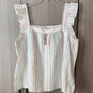 LOFT Multicolor Striped Ruffle Blouse